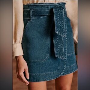 Sezane Lana Denim Blue tie wrap belted Mini Skirt